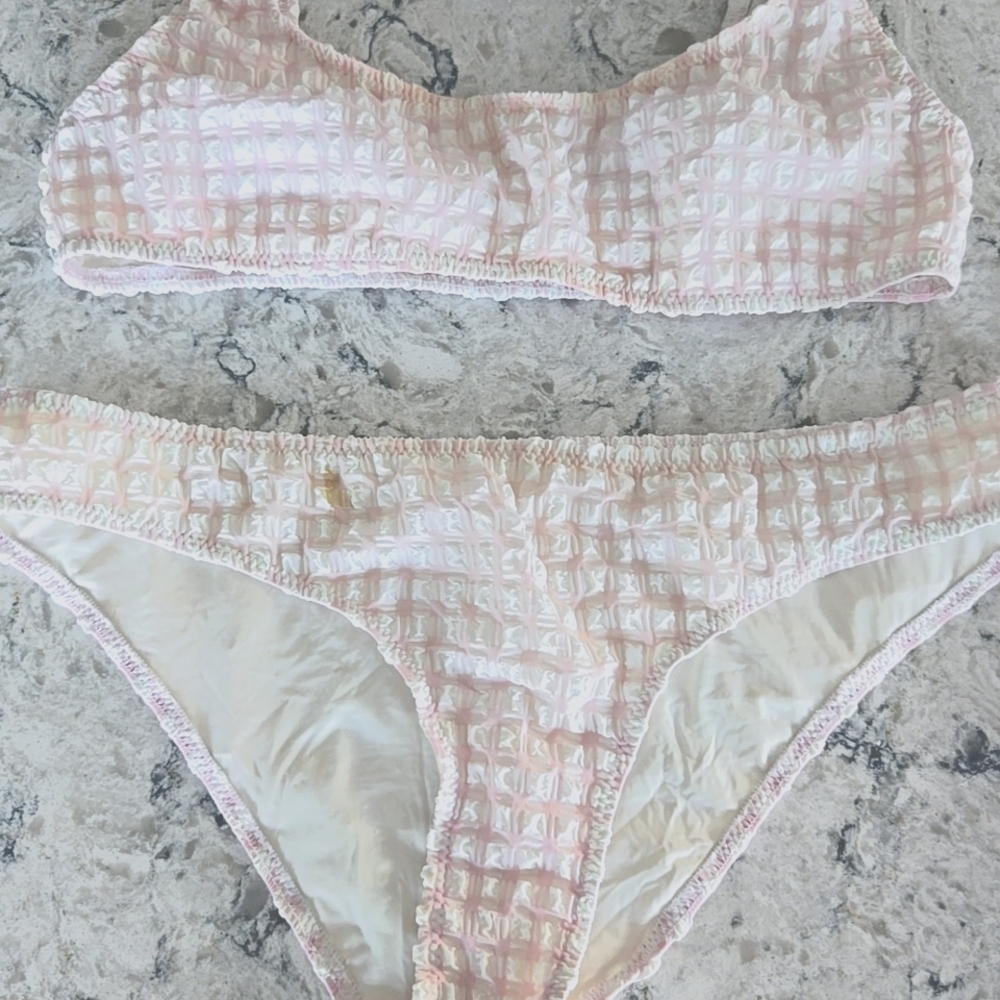 SOLID & STRIPED Gingham Pink and Cream Bikini
